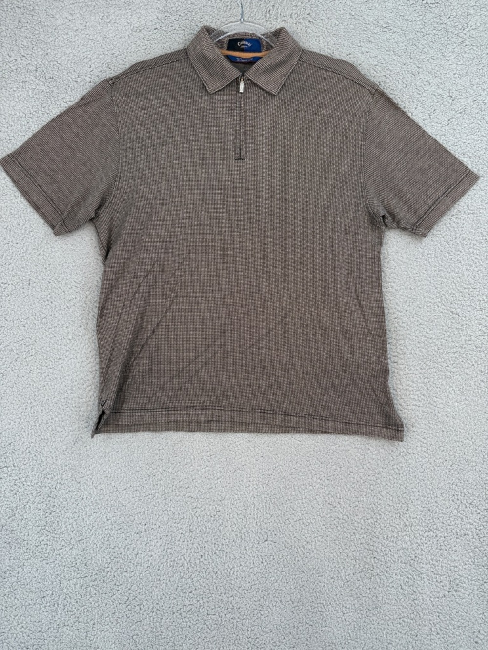 Callaway Collection Men’s Large Short Sleeve Polo Golf Shirt Zip Up Taupe brown
